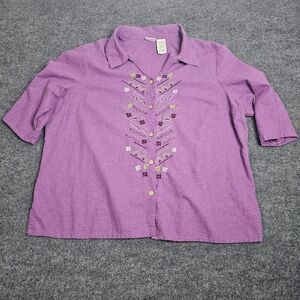 White Stag Blouse Button Up Shirt Womens Plus 26W/28W Purple Floral short Sleeve